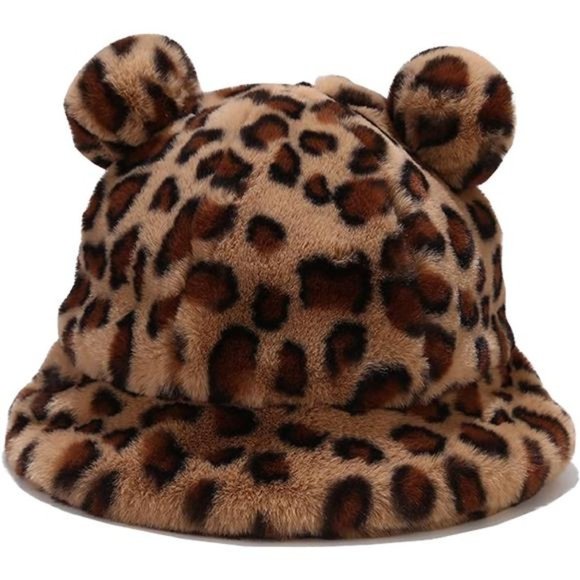 Accessories - WOMEN'S Winter Faux Fur Fuzzy Warm Bucket Hat Ears Leopard